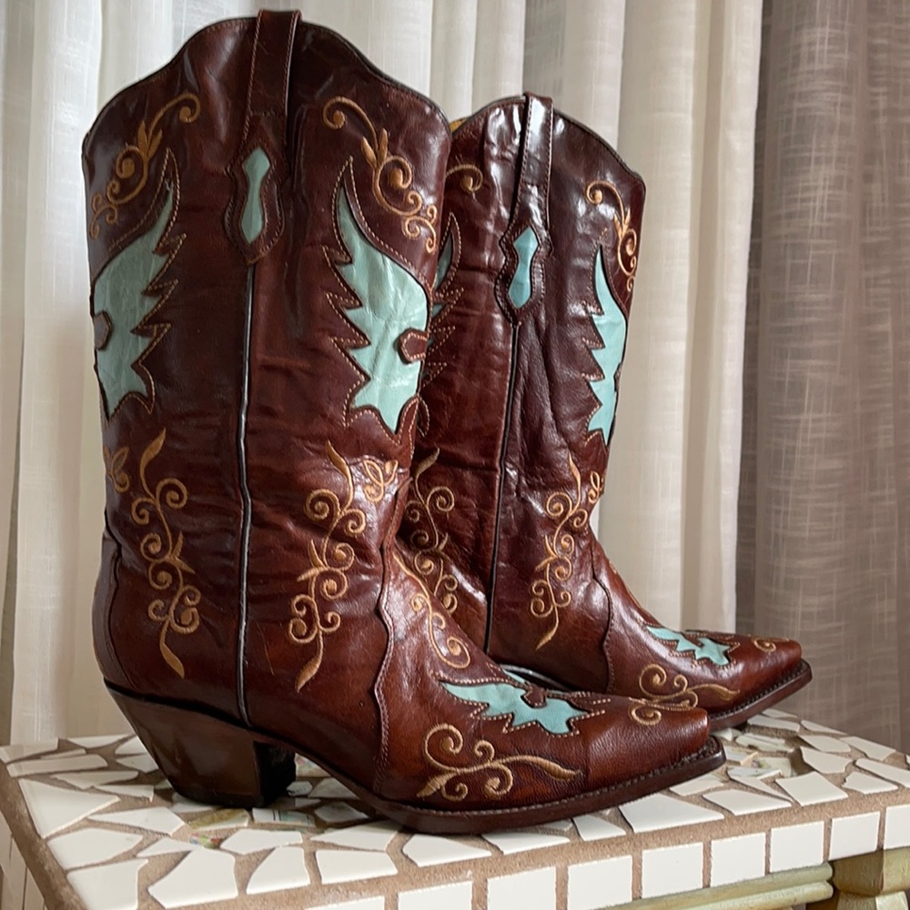 HANDMADE CUSTOM LEATHER COWBOY BOOTS SIZE 9